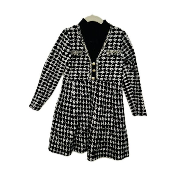Girls Black/White Houndstooth Dress - Picture 1 of 3